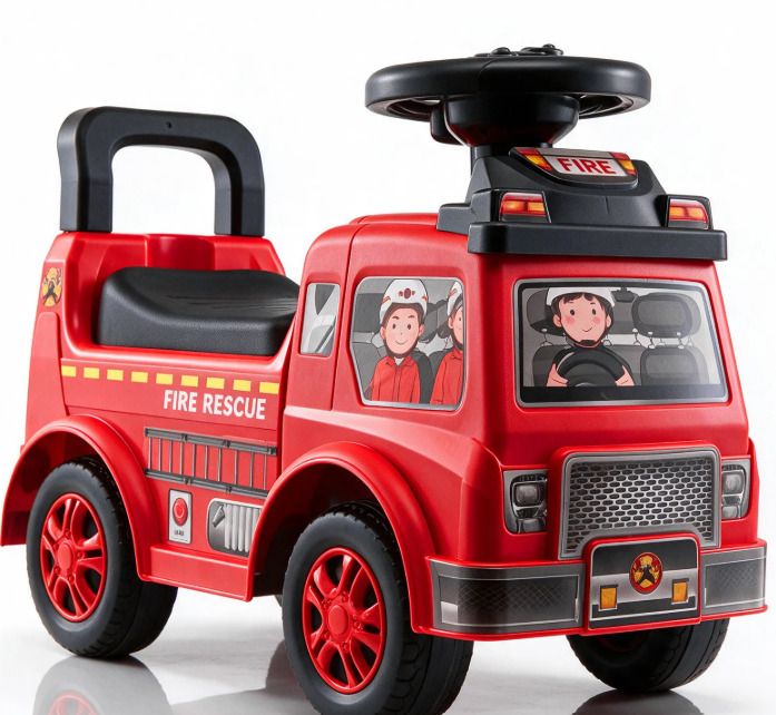 Ride On Fire Truck Push Car for Toddlers with Music and Storage Red