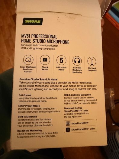 Shure Microphone MV51 Diaphragm Condenser Microphone (USB & Lightning) - Excellent Condition