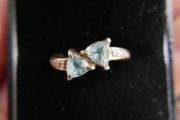 Vintage Solid 14k Gold Aquamarines And Diamonds Ring Size O - 3,35g