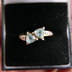 Vintage Solid 14k Gold Aquamarines And Diamonds Ring Size O - 3,35g