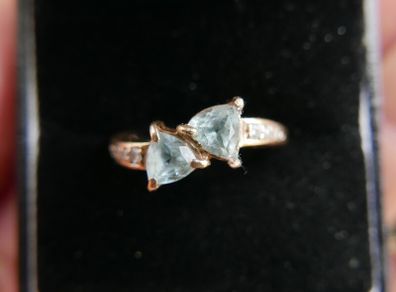 Vintage Solid 14k Gold Aquamarines And Diamonds Ring Size O - 3,35g