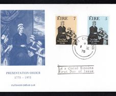 1975 Ireland Bi-Centenary of the Foundation of the Presentation Order of Nuns Commemorative Stamp Illustrated Harp First Day Cover (FDC) with Bri Chualann (Bray) steele cancel