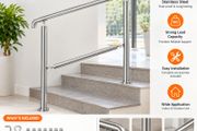 Stainless Steel Adjustable 3 Step Handrail for Indoor and Outdoor Stairs, 99.8 kg Capacity with Installation Kit for Porch and Steps