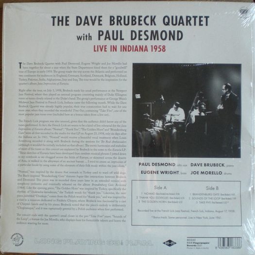 Dave Brubeck Quartet with Paul Desmond "Live In Indiana 1958"