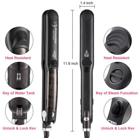 2 In 1 Fast Heat UP Tourmaline Ceramic Professional Steam Hair Straightener Curler For Salon Straightening Iron Styling