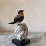 Hand-Carved Gemstone Bullfinch on Raw Amazonite Base Image 2