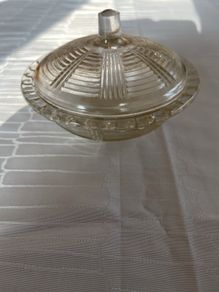 Mid-Century Modern Clear Glass Lidded Sugar Bowl / Candy Dish