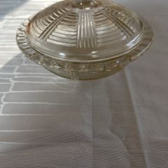 Mid-Century Modern Clear Glass Lidded Sugar Bowl / Candy Dish