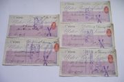 5 Vintage Cheques from Ulster Bank with Consecutive numbers (1895)