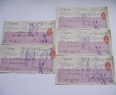 5 Vintage Cheques from Ulster Bank with Consecutive numbers (1895)