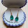 Brand new green teardrop earrings in a shell gift box Image 3