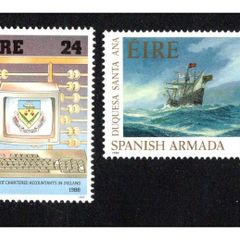 1988 Ireland Anniversaries: 400th of Spanish Armada & Centenary of Institute of Chartered Accountants in Ireland Commemorative Stamps Mint Never Hinged (MNH)