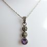 Vintage 925 Sterling Silver Amethyst and Marcasite Necklace and Earring Set Image 4