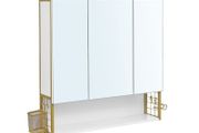 Mirror cabinet Gold bathroom with lighting, bathroom cabinet, integrated cable, bathroom cabinet, wall cabinet, height-adjustable shelf, 3 doors, modern