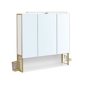 Mirror cabinet Gold bathroom with lighting, bathroom cabinet, integrated cable, bathroom cabinet, wall cabinet, height-adjustable shelf, 3 doors, modern