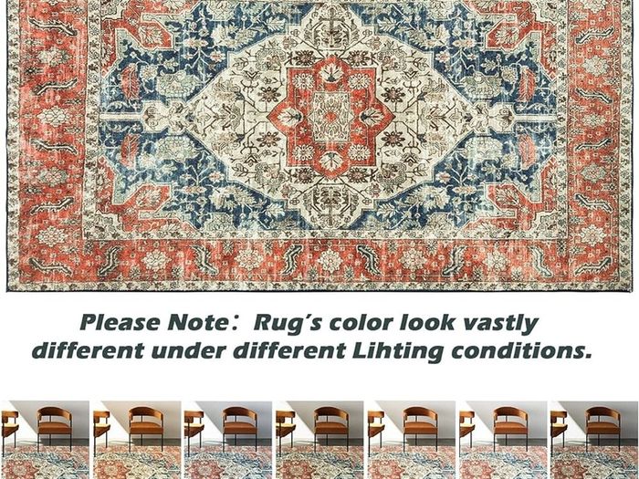 FREE EXPRESS SHIPPING Washable Rugs Living Room Non Slip Area Rugs for Bedroom Machine Washable Rug Soft Short Pile Large Living Room Rug Vintage Oriental Boho Rug Non Shedding Dense Rugs 80x150cm Orange