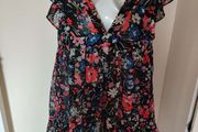New Look black floral V-neck blouse size UK16 EU44 Postage included
