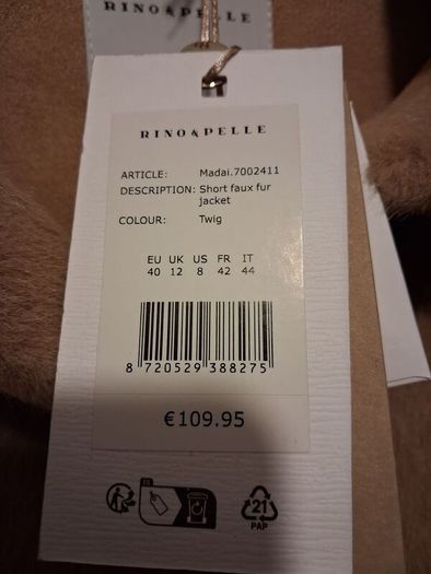 Rino & Pelle faux fur jacket UK 12
