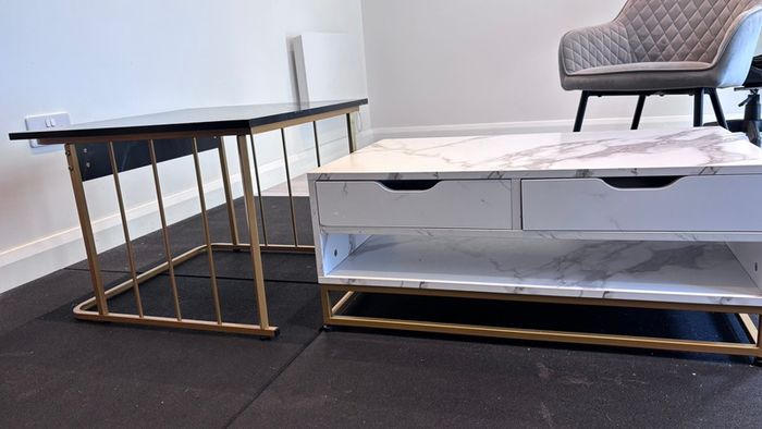 Modern Coffee Table Set of 2 with Drawers & Shelves in Black & White