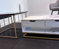 Modern Coffee Table Set of 2 with Drawers & Shelves in Black & White