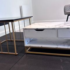Modern Coffee Table Set of 2 with Drawers & Shelves in Black & White