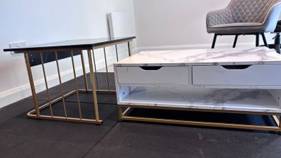 Modern Coffee Table Set of 2 with Drawers & Shelves in Black & White