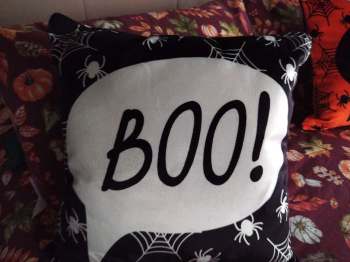 Bedlam Brand Boo Halloween Cushion in Black