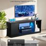 TV Stand  Modern Entertainment Center with Light Strip, Wooden TV Cabinet Storage with Glass Shelf and Adjustable Shelves Image 5