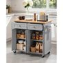 Kitchen Island Cart with Storage, 1110 mm Wide Mobile Rolling Storage Island on Swivel Wheels, with 2 Drawers, Storage Cabinet, Spice/Towel Rack, Hooks, Table for Home Dining Room, Gray Image 3