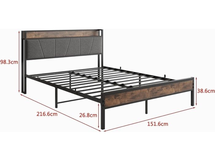 King Size Bed Frame with Wooden Storage