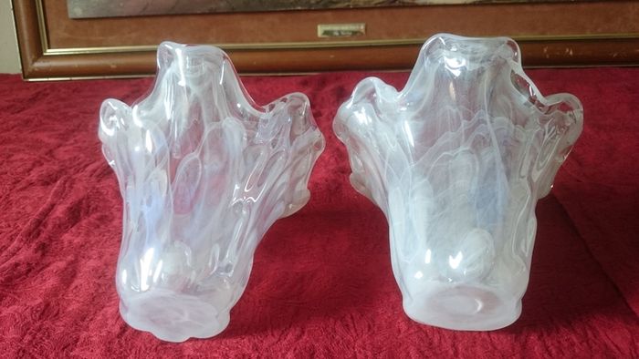 Pair Of Original Murano Glass Pearl Lustre Finish Vase