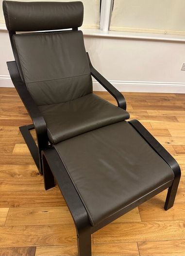 Brand new leather Ikea Poang armchair, footstool