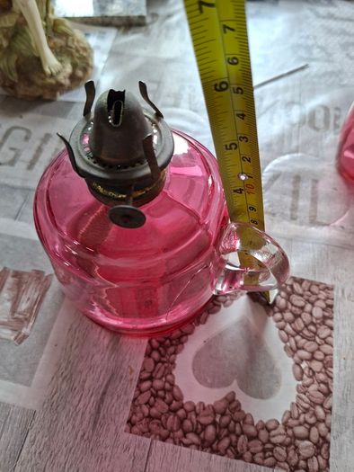 Two Old Cranberry Thumb Oil Lamps for sale, Postage Available,