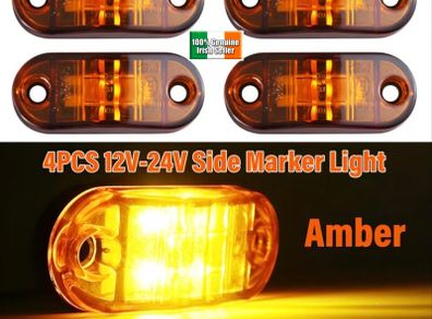 x4 Pcs12V-24V LED Amber Orange Side Marker Board Lights Trailer Truck Van Bus Camper