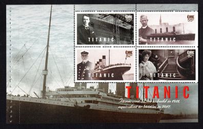 2012 Ireland Titanic Stamp Booklet Pane featuring financials details Mint Never Hinged (MNH). Hibernian HP215d.