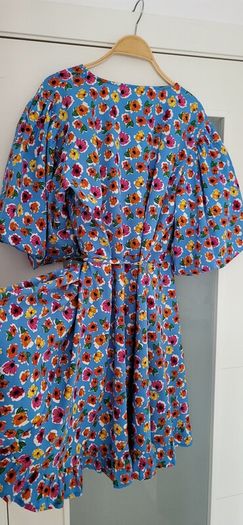 Influence blue cross body dress with puff sleeves Sz 16UK