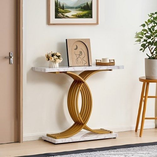 Narrow Console Sofa Table, 39.4 inches Behind Couch Table, 1-Tier Long Entryway Table and Skinny Hallway Table, Narrow Sofa Table with Metal Frame, for Entryway, Hallway, Living Room & Bedroom