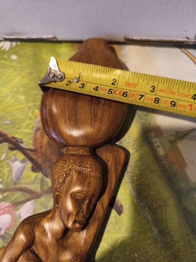 Vintage wall hanging wood carved  of Trip person carry water pot.