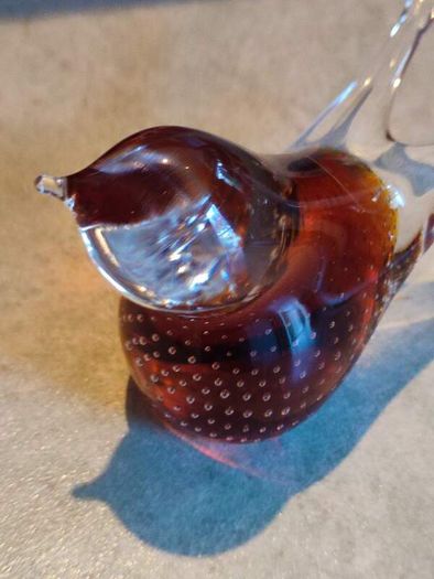 Very Decorative Glass Paperweight Amber Bird Princ Art Glass Made In Czech Republic.  In Box As New.