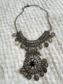 Boho Tribal Vintage-Style Statement Necklace with Coin Charms