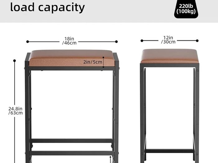 Bar Stools, Bar Chairs, Counter Height Kitchen Counter Stools with Footrests, Synthetic Leather Mid-Century Modern, 25-Inch Tall, for Kitchen, Dining Room, Counter, Cafe