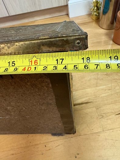 Vintage antique embossed brass fireside log box, coal box