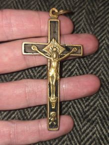 Antique Brass and Ebony Crucifix Pendant
