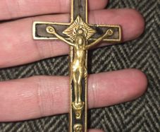 Antique Brass and Ebony Crucifix Pendant