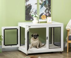 Dog Crate, incl. Soft Mat, 2 Doors, Lockable, Steel, White, 94 x 60 x 71.5 cm