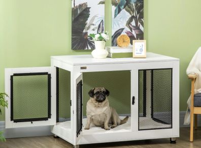 Dog Crate, incl. Soft Mat, 2 Doors, Lockable, Steel, White, 94 x 60 x 71.5 cm