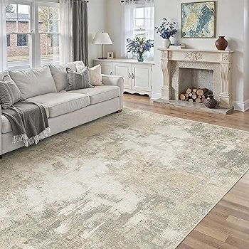 Modern Abstract Area Rug Living Room Extra Large 200x300cm Non-Slip Beige Carpet Lightweight Short Pile Washable Floor Mat for Bedroom Dining Room Nursery Lounge Home Office Decor