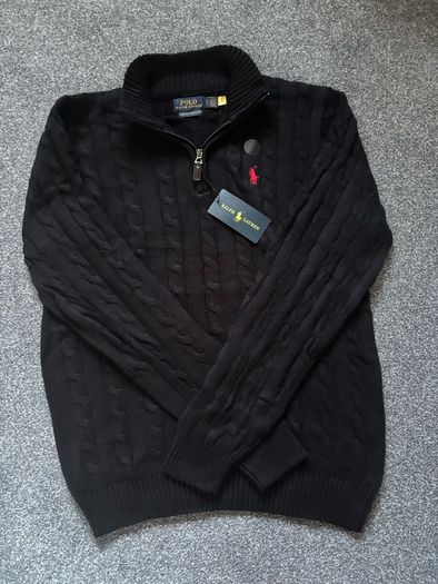 Black Ralph Lauren Cable Knit Quarter Zip