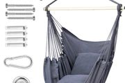 Hanging Chair Cotton Swing Chair with Hardwares, Ohuhu XL Portable Hammock Chair with Cushions Installation Kit Detachable Metal Support Bar Side Pocket for Indoor Outdoor Patio, Max Weight 150KG (FREE POSTAGE)