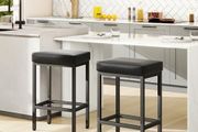 Bar Stools Set of 2, 66 cm Bar Stool, Bar Stool, Black, Leather Bar Stool, 6 cm Thick Cushion Bar Chair Set of 2, Kitchen Chairs with Metal Frame